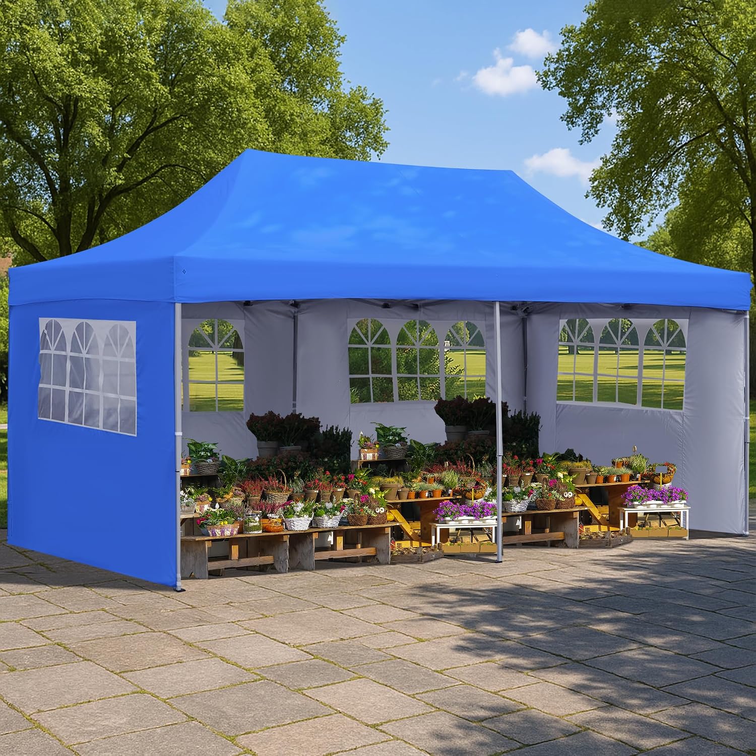 GDY 10'x20' Pop Up Canopy, Folding Party Tent with 4-Panel Removable Sidewalls, Heavy Duty Outdoor Commercial Instant Gazebo with Wheeled Bag, Blue.