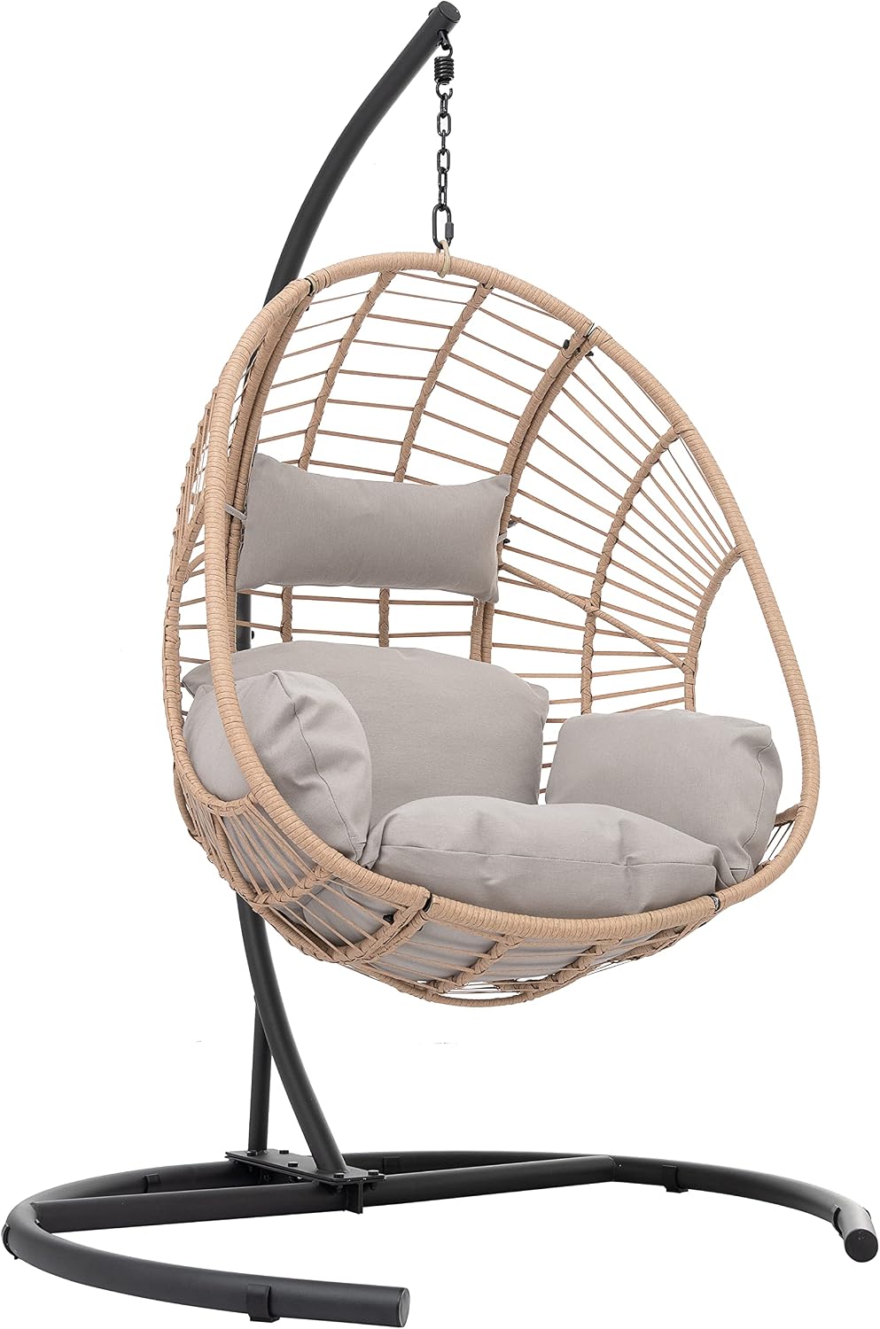 LUMISOL Outdoor Indoor PE Wicker Swing Egg Chair, Egg Hanging Chair with Stand, Patio Wicker Swinging Chair for Patio Bedroom Balcony, Beige
