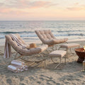 Outdoor Rocking Chairs Set of 2, Modern Papasan Rocking Chairs with Cushions, Upholstered Patio Rocking Chairs with Foot Rest, Cozy Metal Outdoor Lounge Rockers Recliner for Indoor, Khaki