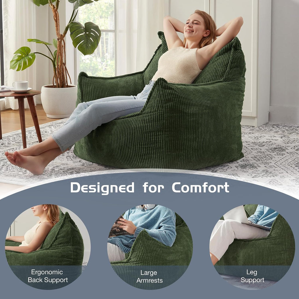 EBENCHICO Giant Bean Bag Chair Sofa for Adults Teens, Comfy Corduroy Large Bean Bag Chairs with Armrests for Bedroom Living Room, Adult BeanBag Lazy Sofa Couch Chairs with Filler Included