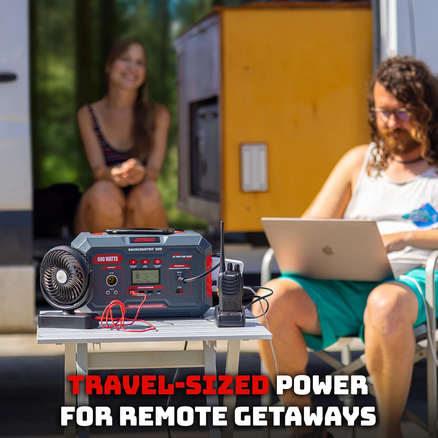 Backcountry 500W Portable Power Station - Solar Generator Lithium Backup Battery with 2 110V/500W AC Power Outlets, USB, Wireless Charging for Outdoor Camping and Indoor Home Use