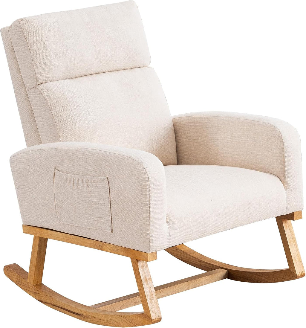 HCHAIRH Rocking Chair Nursery, Nursing Rocker Chairs with High Backrest, Modern Glider Rocking Chair for Mom Nursery, Living Room, Bedroom, Beige