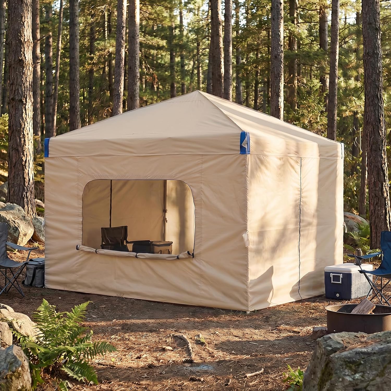 Aoodor 10x10 FT Pop-Up Canopy Tent with Roller Bag and Curtain - Portable Instant Shade, Sturdy Iron Frame, Water-Resistant 210D Oxford Fabric, UV Protection, Ideal for Camping and Outdoor Events