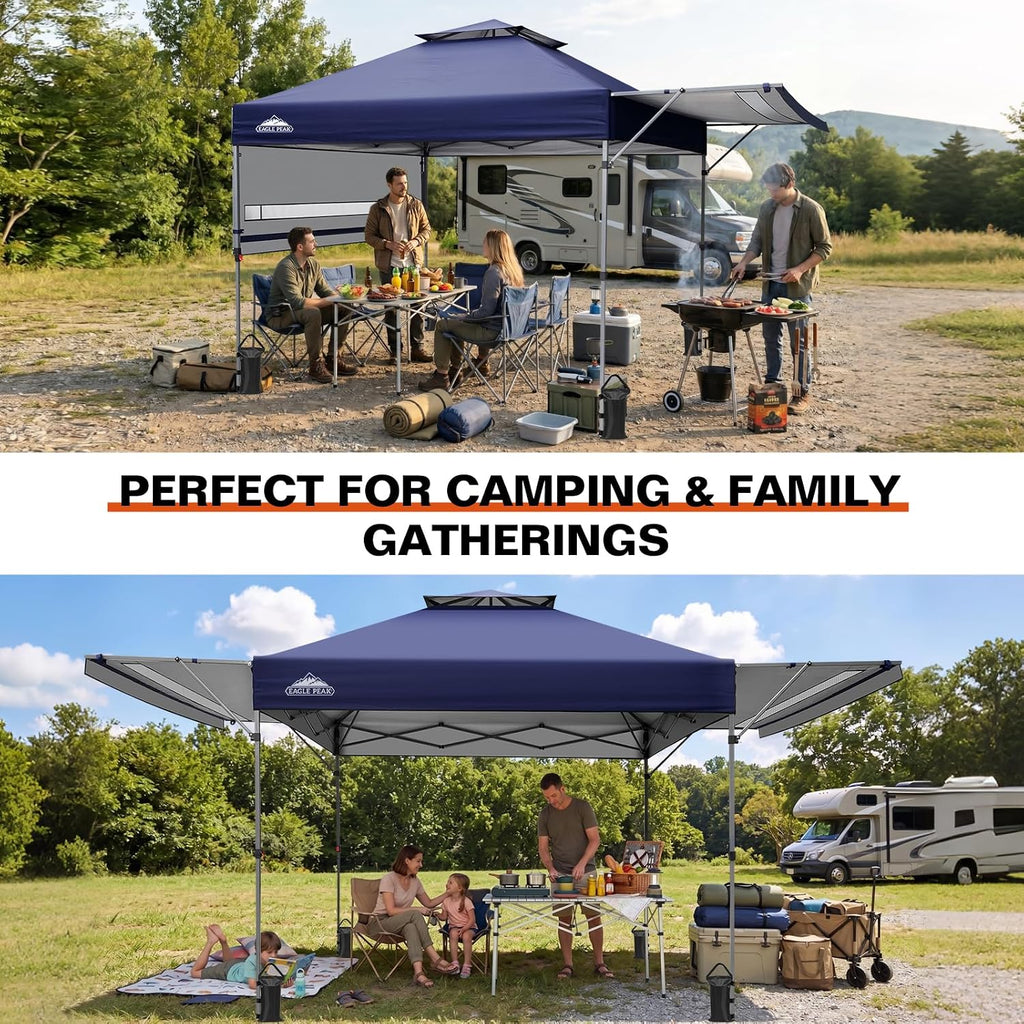 EAGLE PEAK 17x10 Pop up Gazebo Canopy Tent Outdoor Instant Canopy Shelter with Adjustable Dual Half Awnings (Blue)