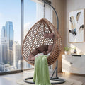 Egg Swing Chair with Stand Outdoor Indoor, Hanging Egg Chair with Cushions and Pillow,300lbs Capacity for Porch, Patio,Garden, Bedroom, Balcony, Brown