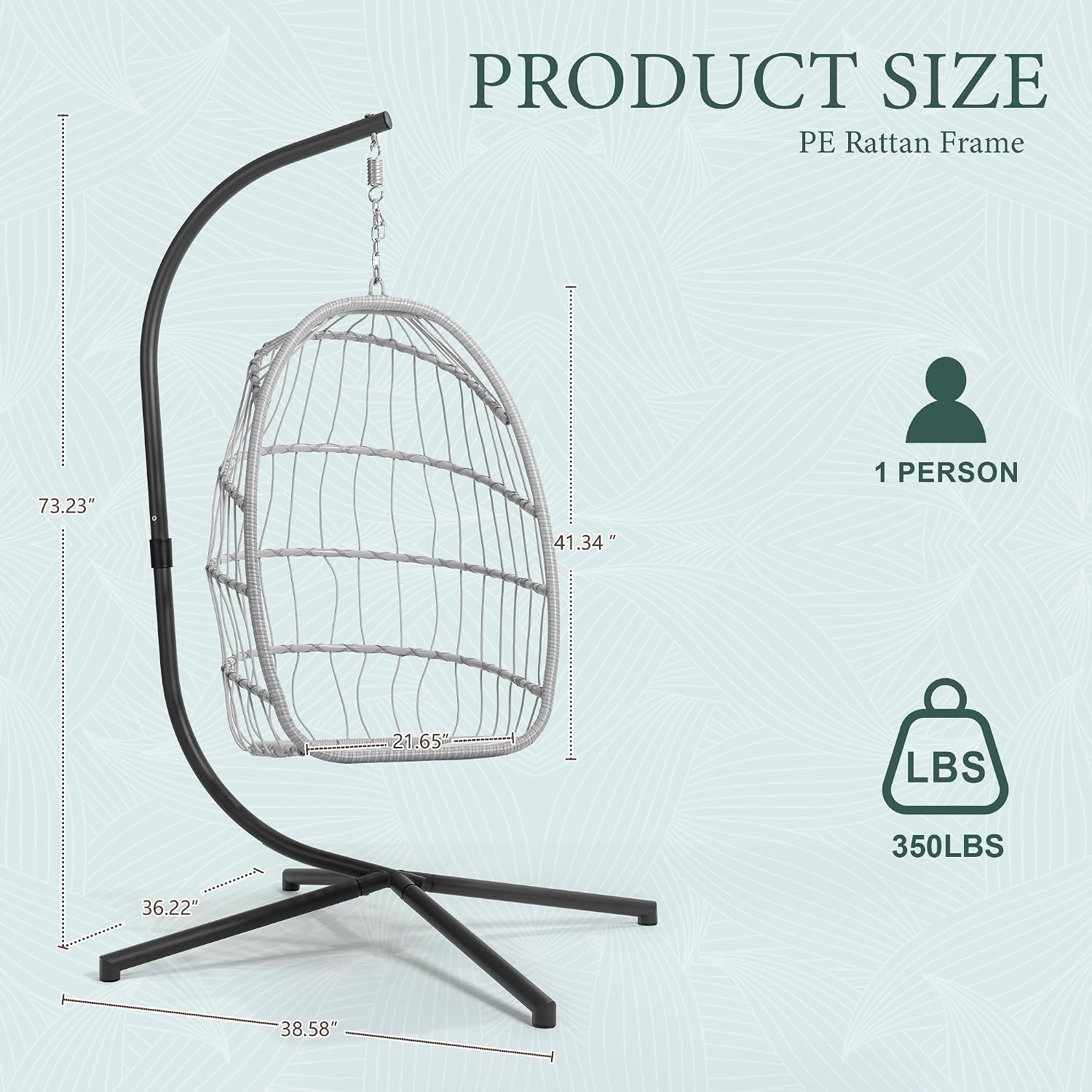 Yechen Egg Swing Chair with Stand, Patio Wicker Rattan Hanging Chair Swing Hammock Egg Chairs with UV Resistant Cushion for Indoor Bedroom Outdoor Garden Backyard, Light Blue (QH1912050036USBL)