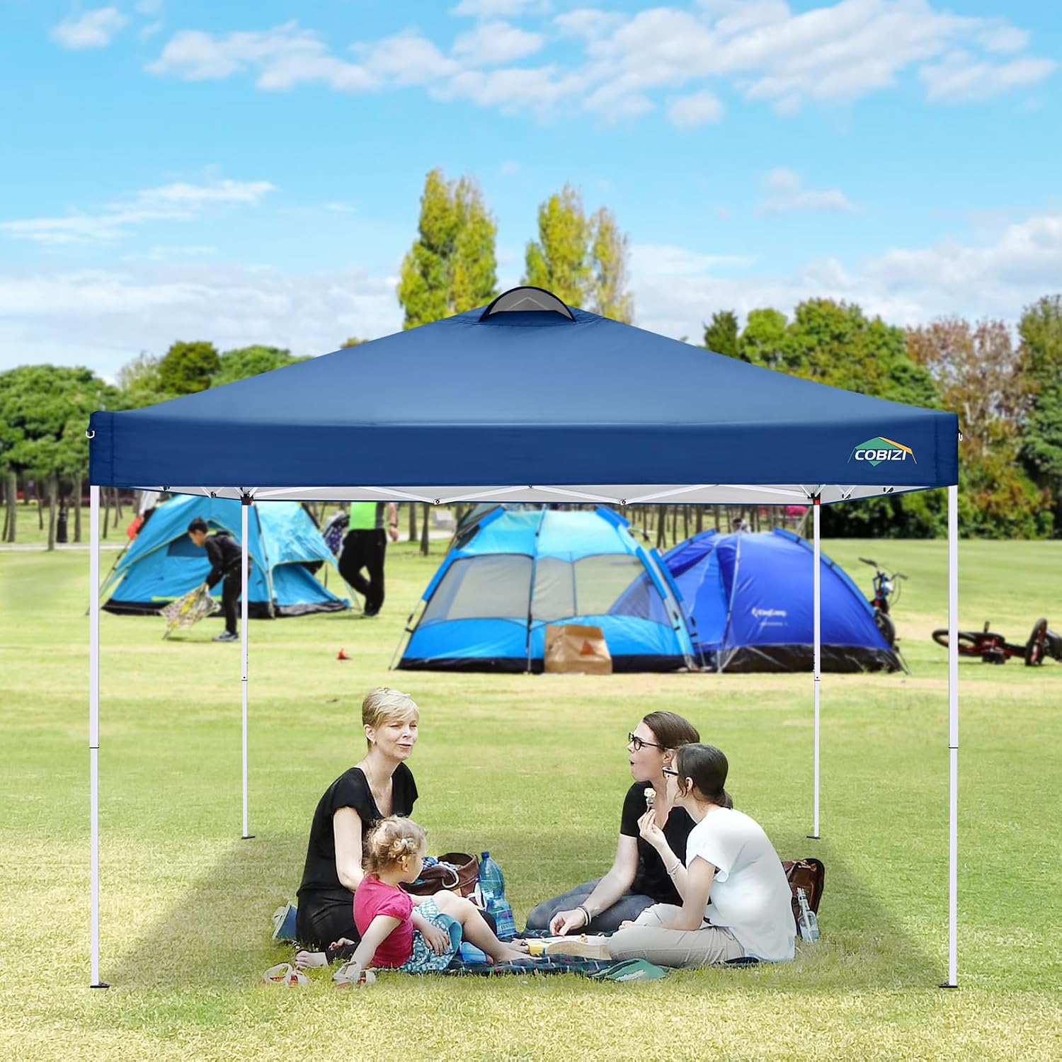 COBlZI 10x10 Pop Up Canopy Tent with 4 Removable Sidewalls，Waterproof Commercial Easy Adjustable Gazebo Tent with Air Vent, 4 Sandbags，4 Stakes & 8 Ropes（Tents for Party/Exhibition,Blue
