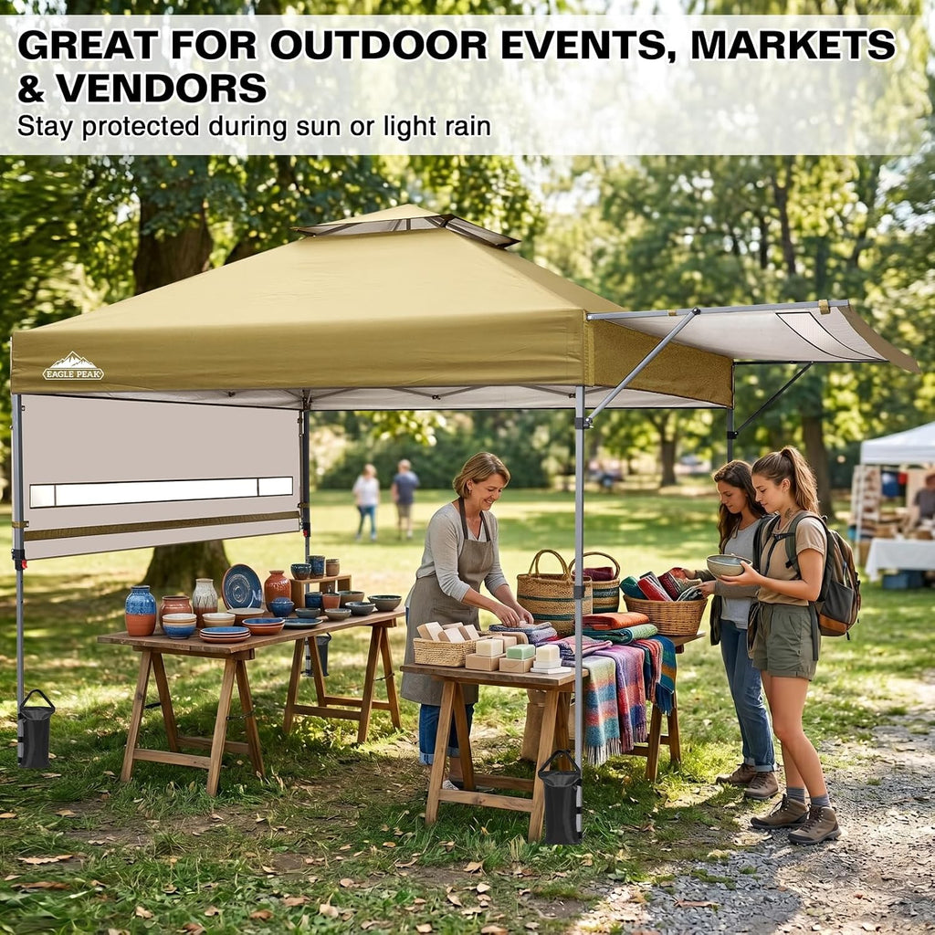 EAGLE PEAK 17x10 Pop up Gazebo Canopy Tent Outdoor Instant Canopy Shelter with Adjustable Dual Half Awnings (Beige)