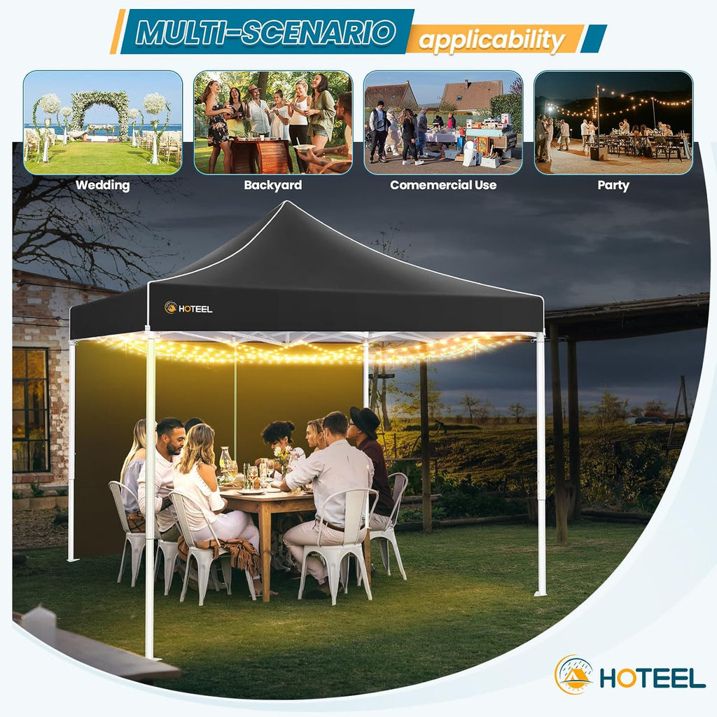 Hoteel 10x10 Pop Up Canopy Tent Heavy Duty with 4 Sidewalls, Waterproof Party Tent, Easy Set-up Commercial Instant Tents with Hand Bag & Rope & Nail, Hexagonal Leg (1-Year Warranty)