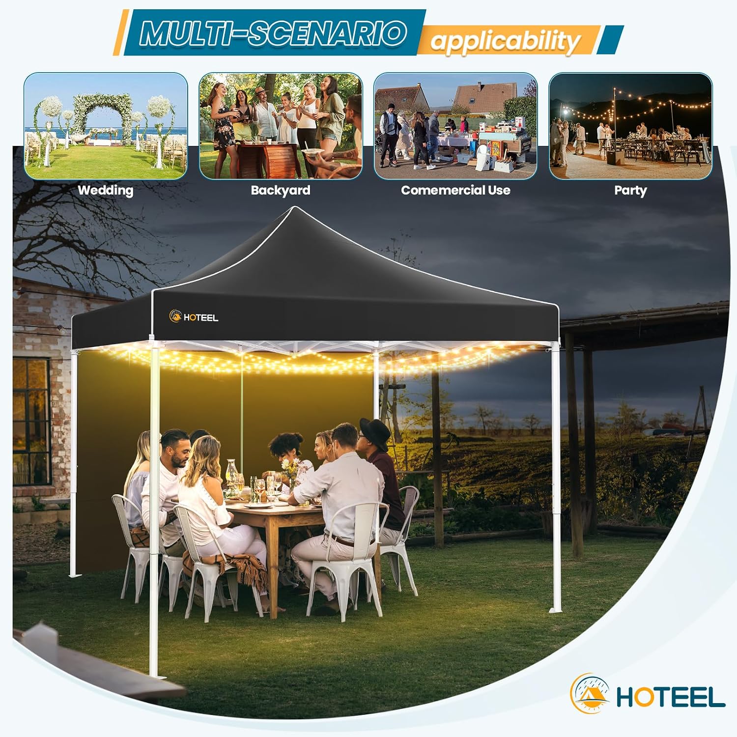 Hoteel 10x10 Pop Up Canopy Tent Heavy Duty with 4 Sidewalls, Waterproof Party Tent, Easy Set-up Commercial Instant Tents with Hand Bag & Rope & Nail, Hexagonal Leg (1-Year Warranty)