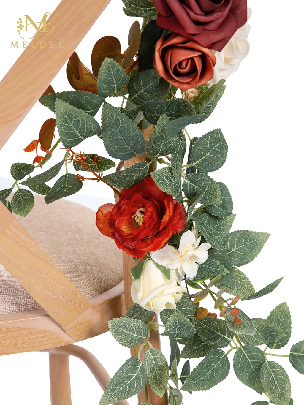 10pcs Wedding Chair Decorations Aisle Floral Swag Artificial Pew Flowers Hanging Garland Burgundy & Orange for Ceremony Reception Church Rose Floral Faux Arrangement Party Outdoor Garden Decor