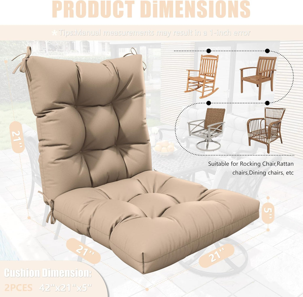 2sets Rocking Chair Cushion Set,Outdoor Patio Chair Cushions,Waterproof and Fade-Resistant Replacement Tufted Pads with Ties for Indoor Outdoor Rocker/Patio/Swing Chair,42 x 21 x 5 Inches