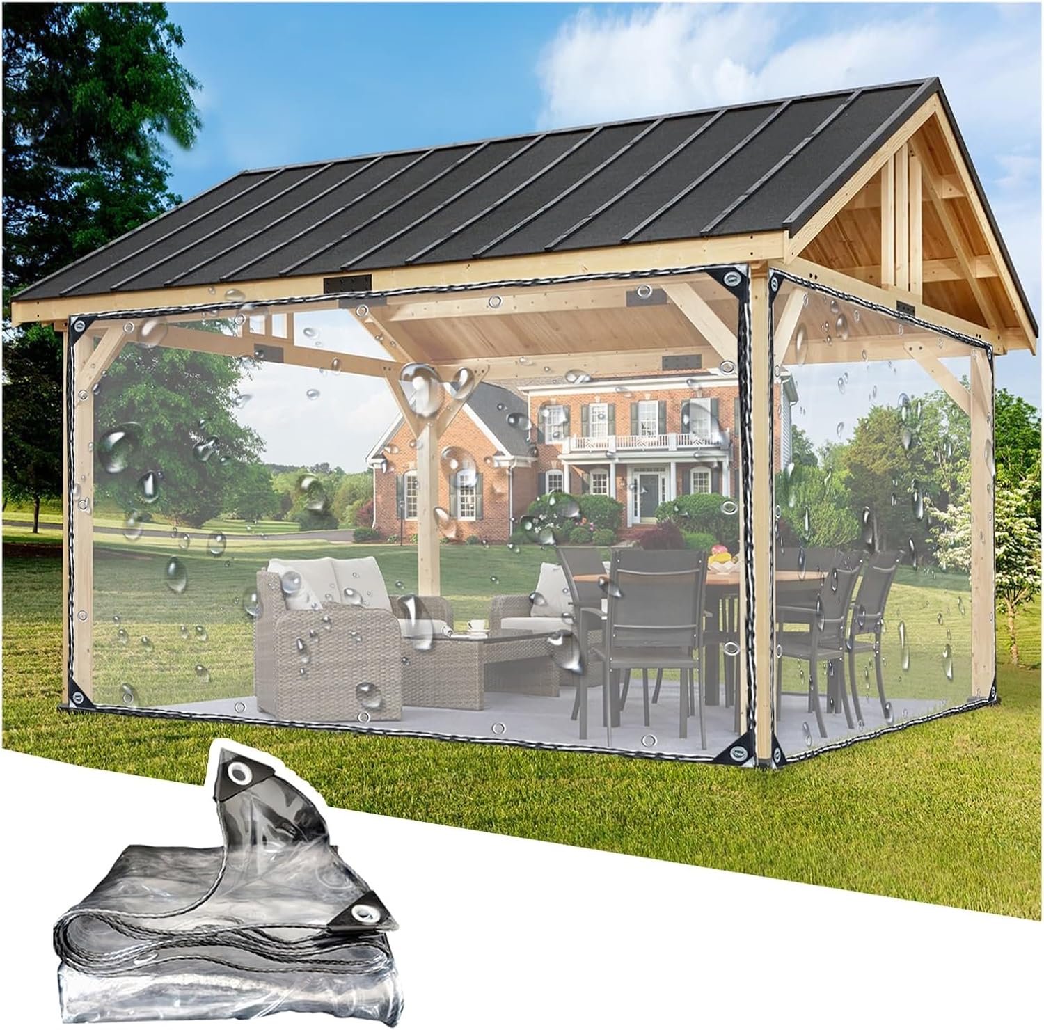 Clear Tarps with Grommets, PVC Plastic Tarpaulin Sheet Cover Panel, Transparent Tarp Curtains Vinyl Enclosure Panels for Patio, Porch, Pavilion, Henhouse Rainproof Covering(9x10ft/2.8x3m)
