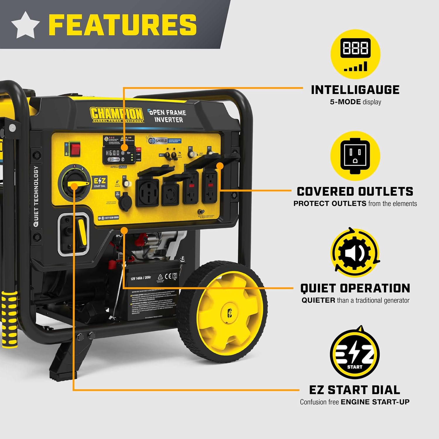 Champion Power Equipment 10,000-Watt Electric Start Home Backup Portable Open Frame Inverter Generator with Quiet Technology and CO Shield