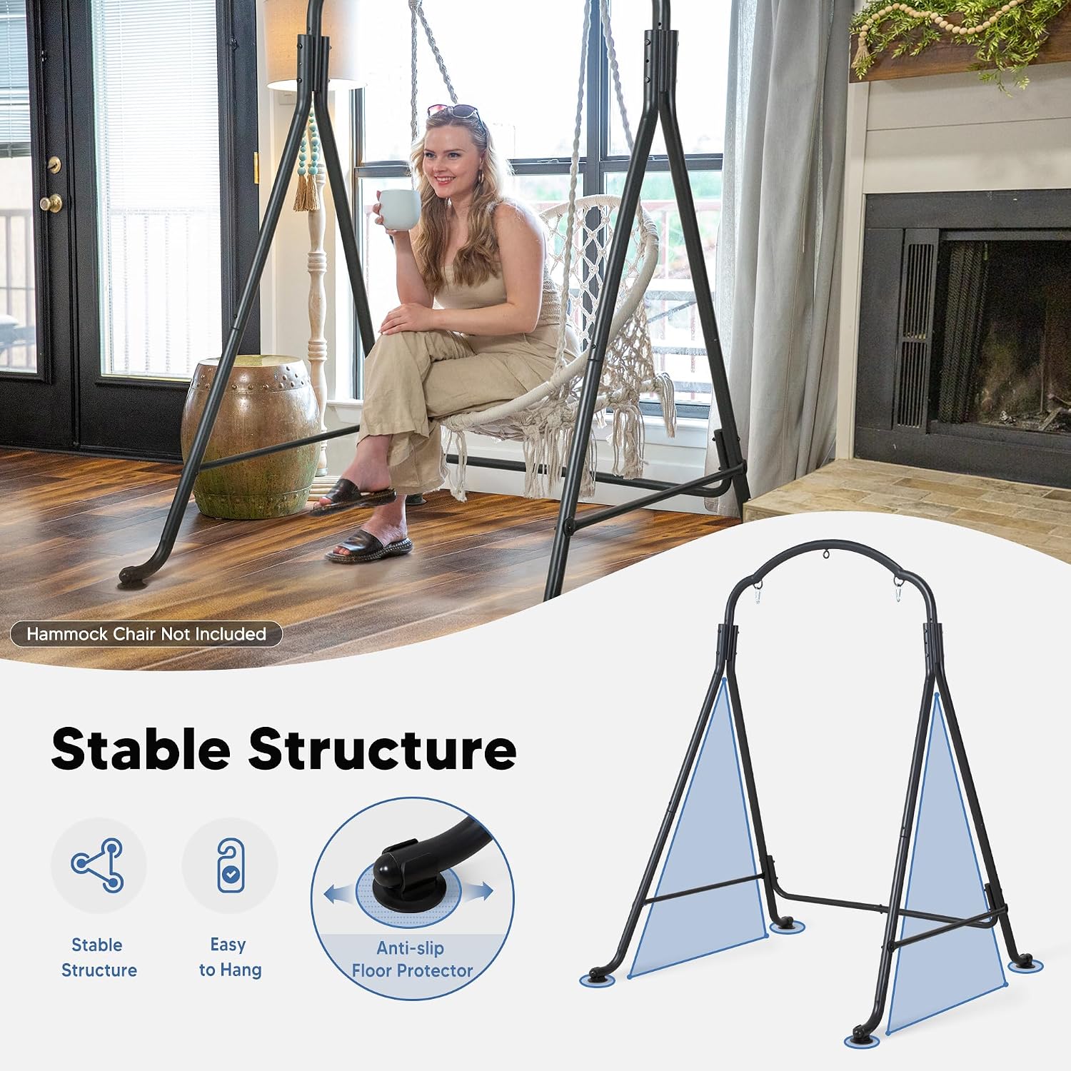 SUNCREAT Hammock Chair Stand, Heavy-Duty Steel Swing Stand, 400lbs Capacity, Multi-Use Hanging Chair Stand for Outdoor Indoor, Hammock Chair not Include, Black