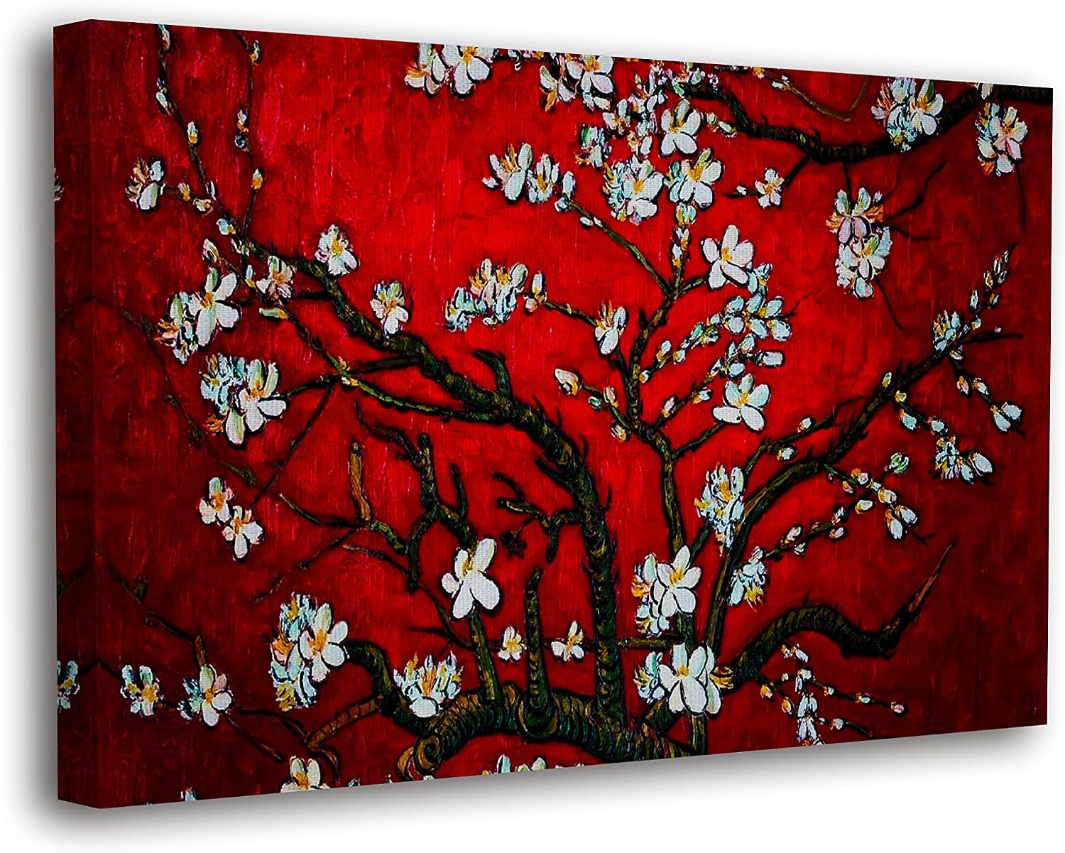 SpiritualHands Wheat Field with Cypresses Vincent Van Gogh Canvas Wall Art, The Starry Night Van Gogh Posters Self Portrait, Large Framed Wall Art Paintings for Wall Decorations for Bedroom (Vincent van Gogh Almond Blossom Red, 24' x 36' - Ready to Hang)
