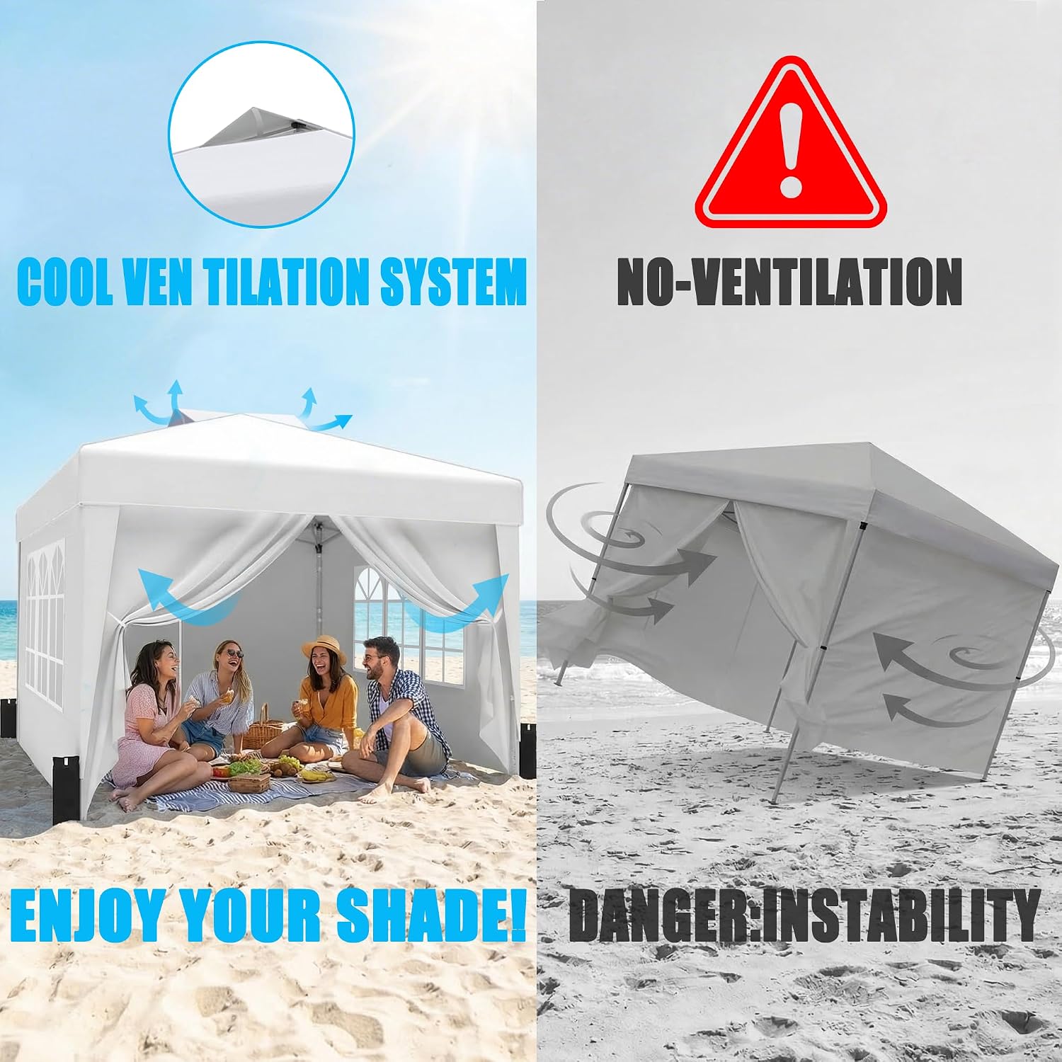 SANWAY 10x10 Pop Up Canopy Tent with Sidewalls x 4 – Easy Setup Canopy Tent, Waterproof, UV-Resistant, Portable with Carry Bag for Outdoor Events, Camping, and Backyard Parties – White