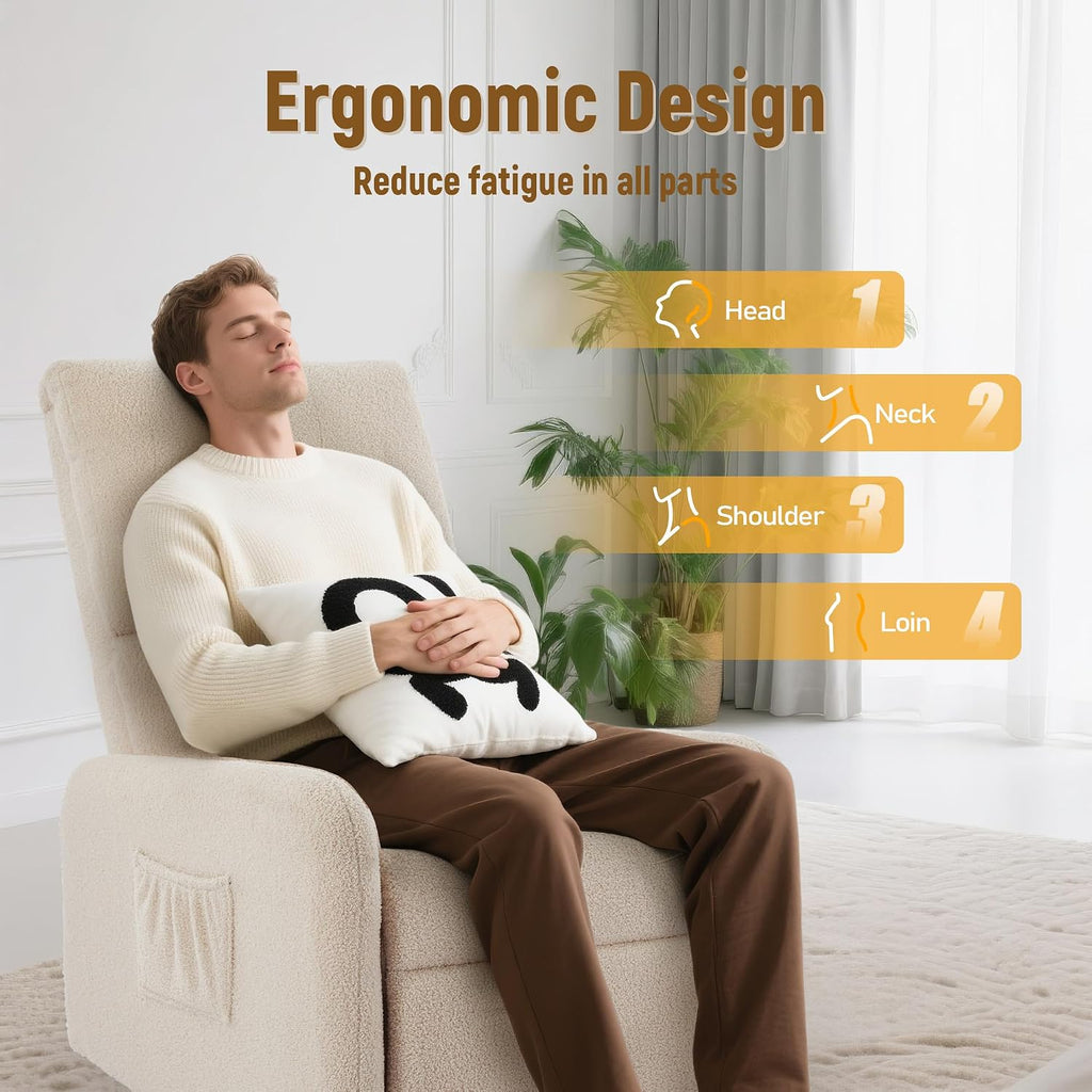 Korser 360° Rocking Chair, Nursery Rocker Chair with Side Pockets, Glider Nursing Chair with Steel Structure Base, Small Chair for Small Spaces, Sherpa Swivel Accent Chairs for Living Room, Nursing