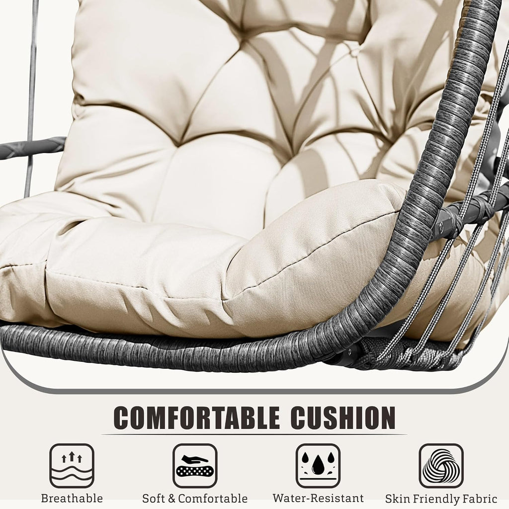 FREDEES Egg Swing Chair with Stand, Outdoor Hanging Egg Chair with Cushion for Patio/Porch/Balcony/Indoor (Beige)