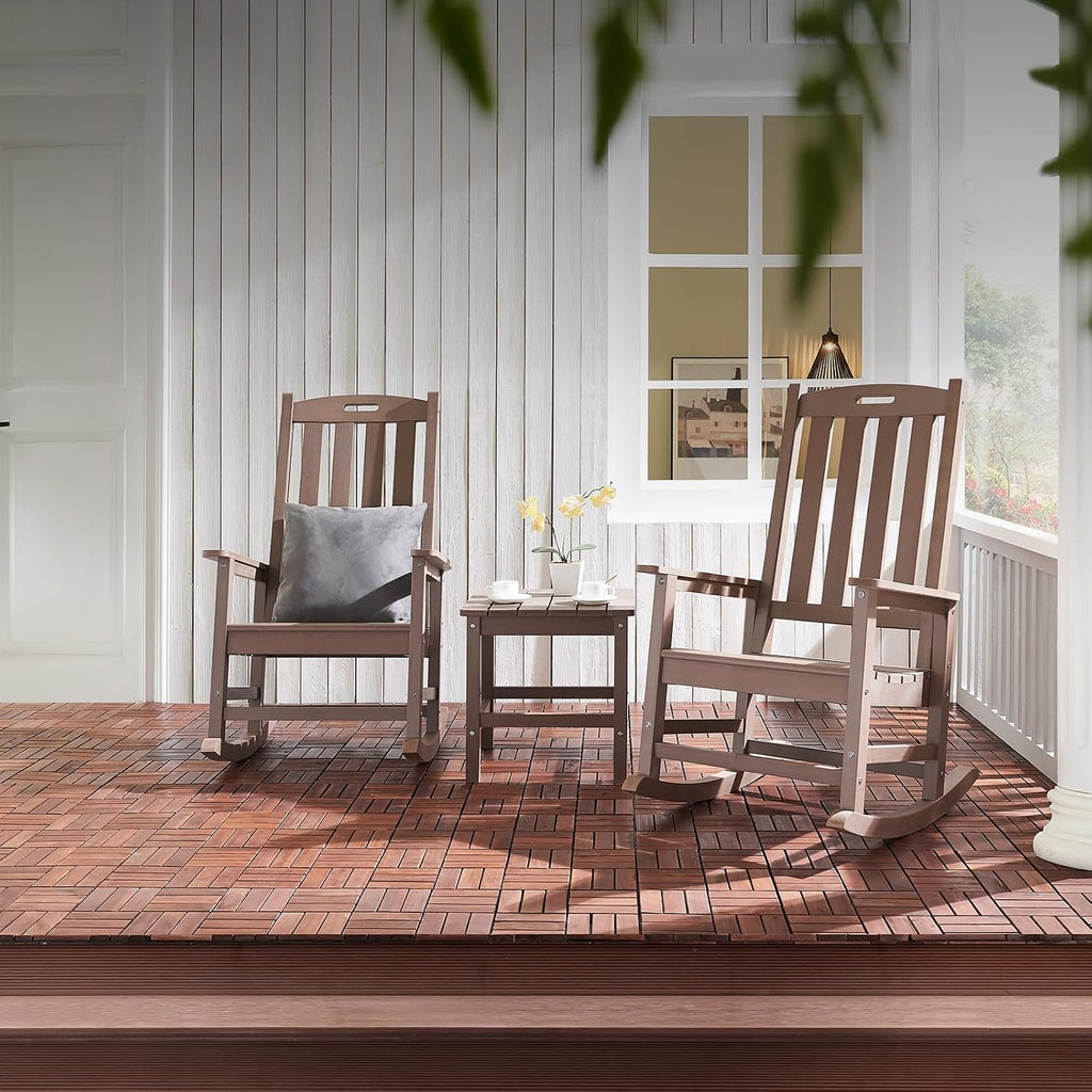 Psilvam Oversized Outdoor Rocking Chair Set of 2, Porch Rocker with 21' Wide Seat and 32' Tall Backrest, Pre-Assembled with Most Components for Effortless Installation (Brown)