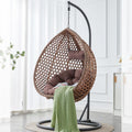 Egg Chair Indoor Outdoor, Hanging Chair for Bedroom, Swing Chair Hammock with Stand & Cushions, Comfy Swinging Chair Adult Reading Chair for Patio Balcony Backyard, Heavy Duty 350LBS, Brown