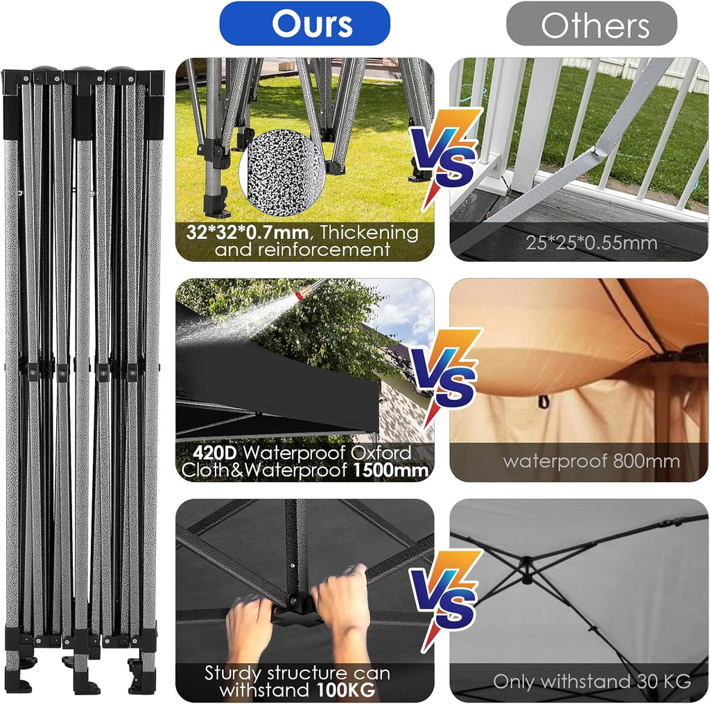 COBIZI 10x20 Canopy with Sidewalls, Heavy Duty Party Tent Pop up Canopy, Tents for Parties, Wedding, Outdoor Easy up Foldable Portable Canopy Tent with Wheeled Bag, Black(Windproof Upgrade)