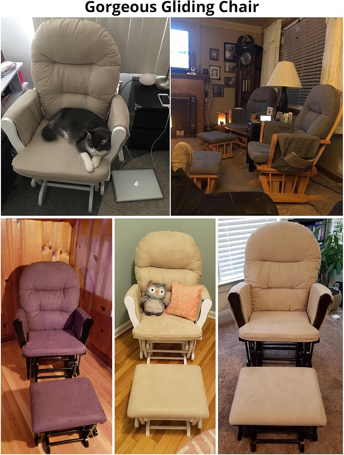 Naomi Home Brisbane Glider and Ottoman Set with Smooth Rocking & Gliding Motion, Ergonomic High-Back Support, Cushioned Armrests, Solid Wood Base, Storage Pockets, Espresso/Cream Nursery Chair