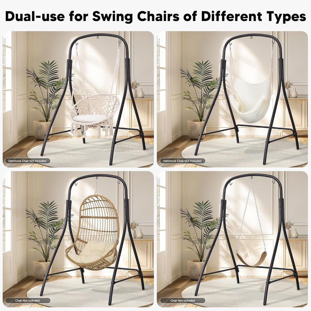SUNCREAT Hammock Chair Stand, Heavy-Duty Steel Hammock Stand, 400 lbs Capacity, Adjustable Height, Dual-use Swing Stand for Outdoor Indoor, Hammock Chair not Included, Black