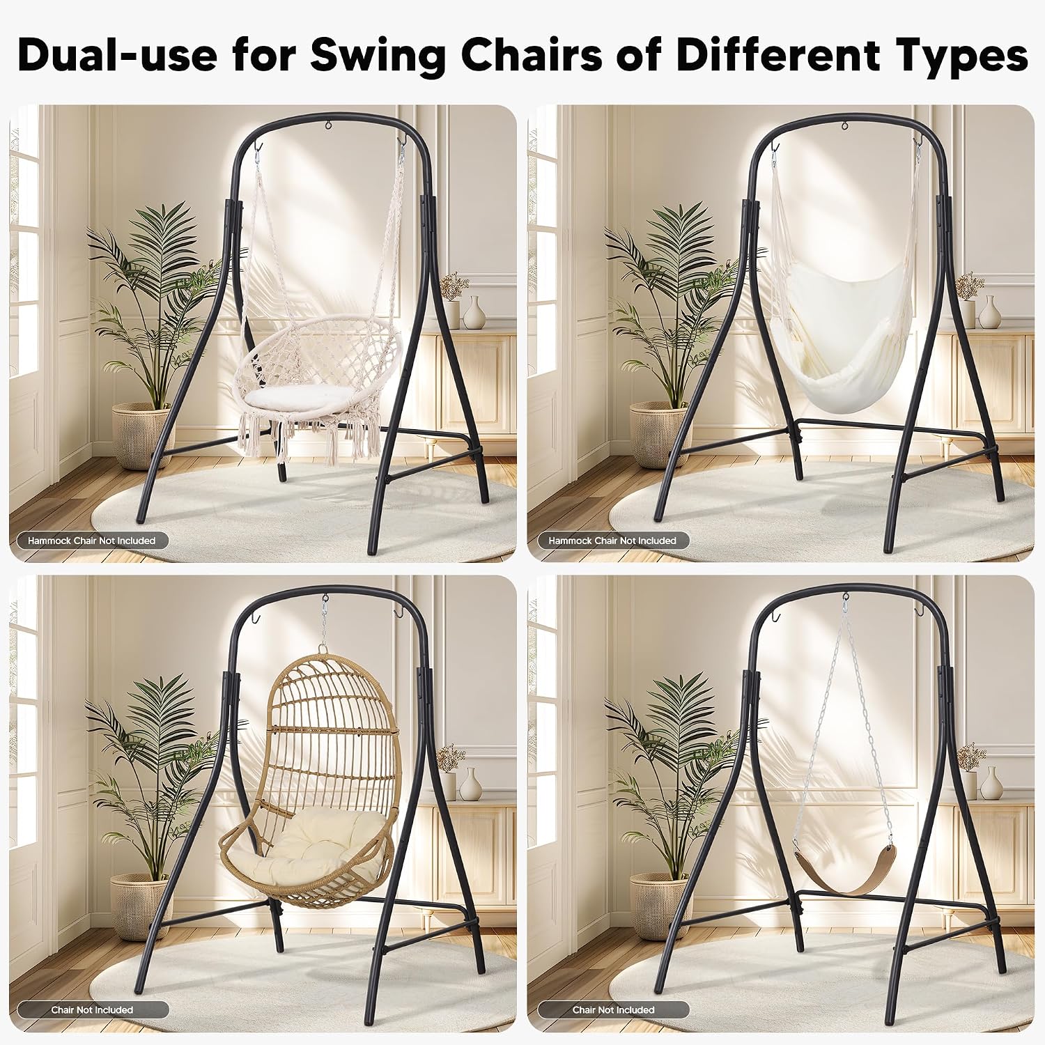 SUNCREAT Hammock Chair Stand, Heavy-Duty Steel Hammock Stand, 400 lbs Capacity, Adjustable Height, Dual-use Swing Stand for Outdoor Indoor, Hammock Chair not Included, Black