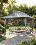 13'x13' Pop Up Gazebo, Outdoor Canopy Tent with Mosquito Netting, Pop Up Canopy with Double Roof Design & Adjustable Height, UV-Resistant Patio Gazebo Sunshade for Graden/Backyard/Lawn/Beach (Blue)
