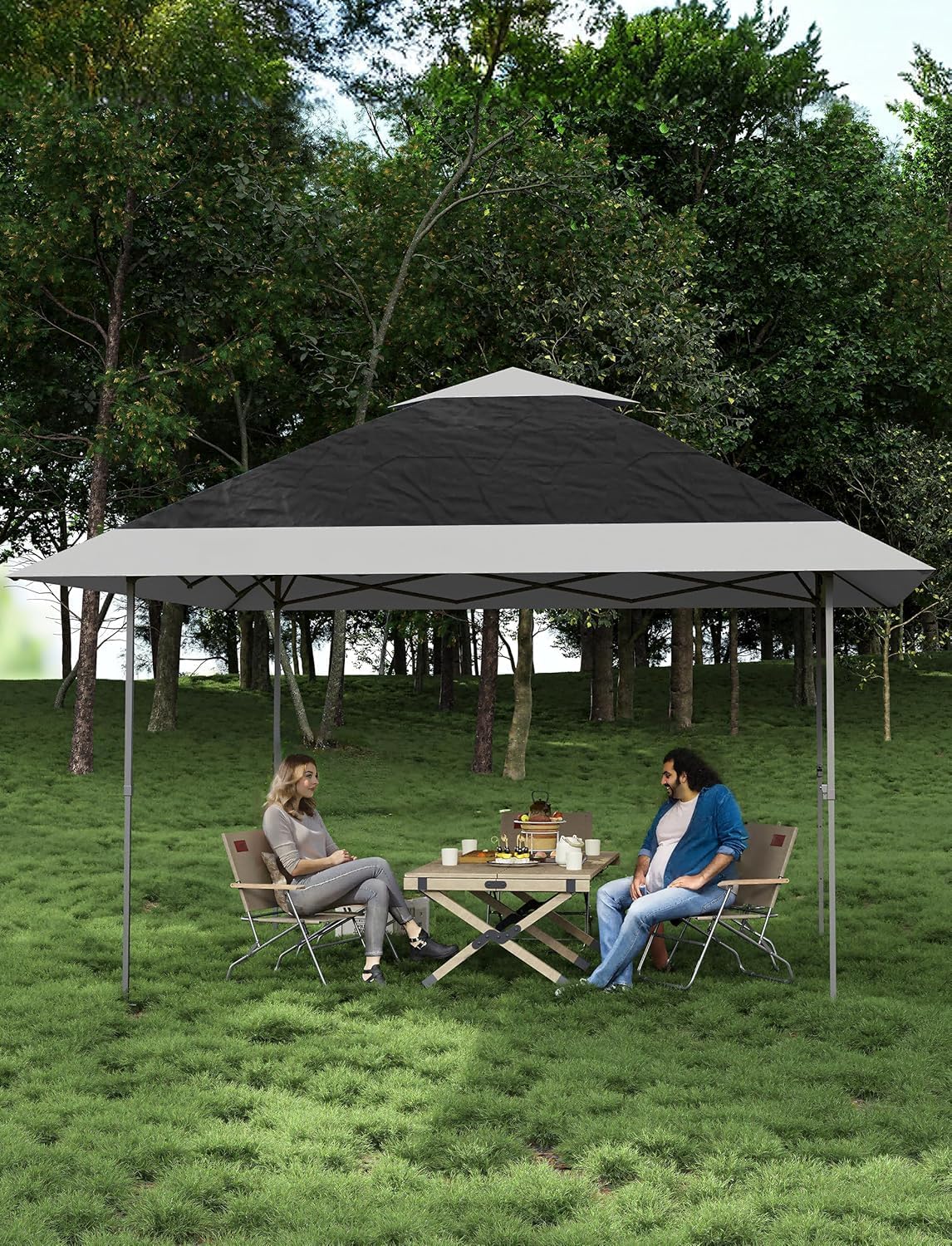 13X13 Ft Gazebo Tent Outdoor Pop Up Canopy Tent,Pop Up Gazebo,Adjustable Height Instant Gazebos,for Events, Parties, Camping,Khaki + Light Khaki