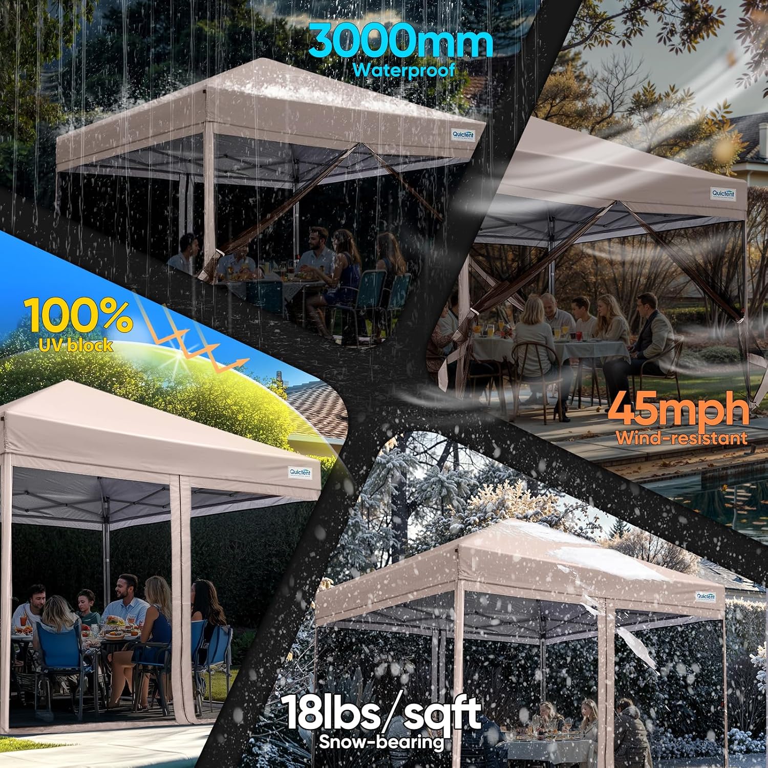 Quictent 10'x10' Pop up Screened Canopy Tent with Mosquito Netting, Portable Easy up Outdoor Screen House Shelter for Patio, Camping and Picnic, Includes Wheeled Carry Bag