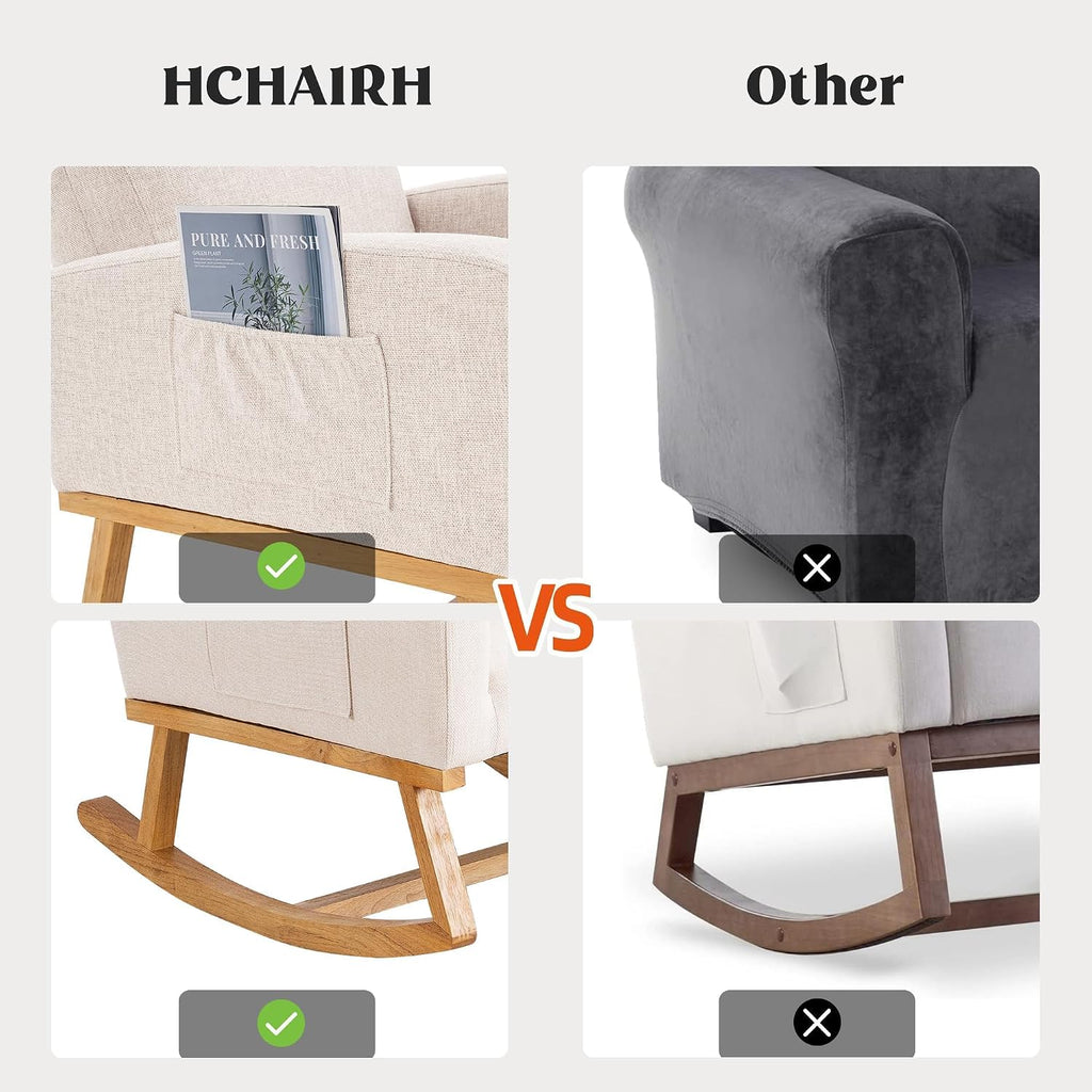 HCHAIRH Rocking Chair Nursery, Nursing Rocker Chairs with High Backrest, Modern Glider Rocking Chair for Mom Nursery, Living Room, Bedroom, Beige