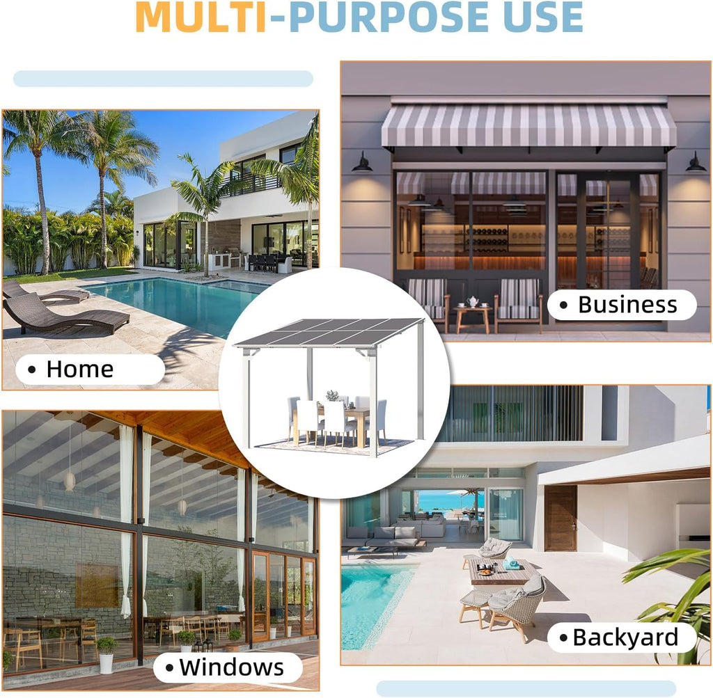 AECOJOY 8' x 8' White Gazebo Outdoor Pergola for Patio, Small Wall-Mounted Hard Top Lean to Metal Gazebo Shelter Pergolas and Gazebos Clearance with Patio Roof, Heavy Duty Awnings for Backyard