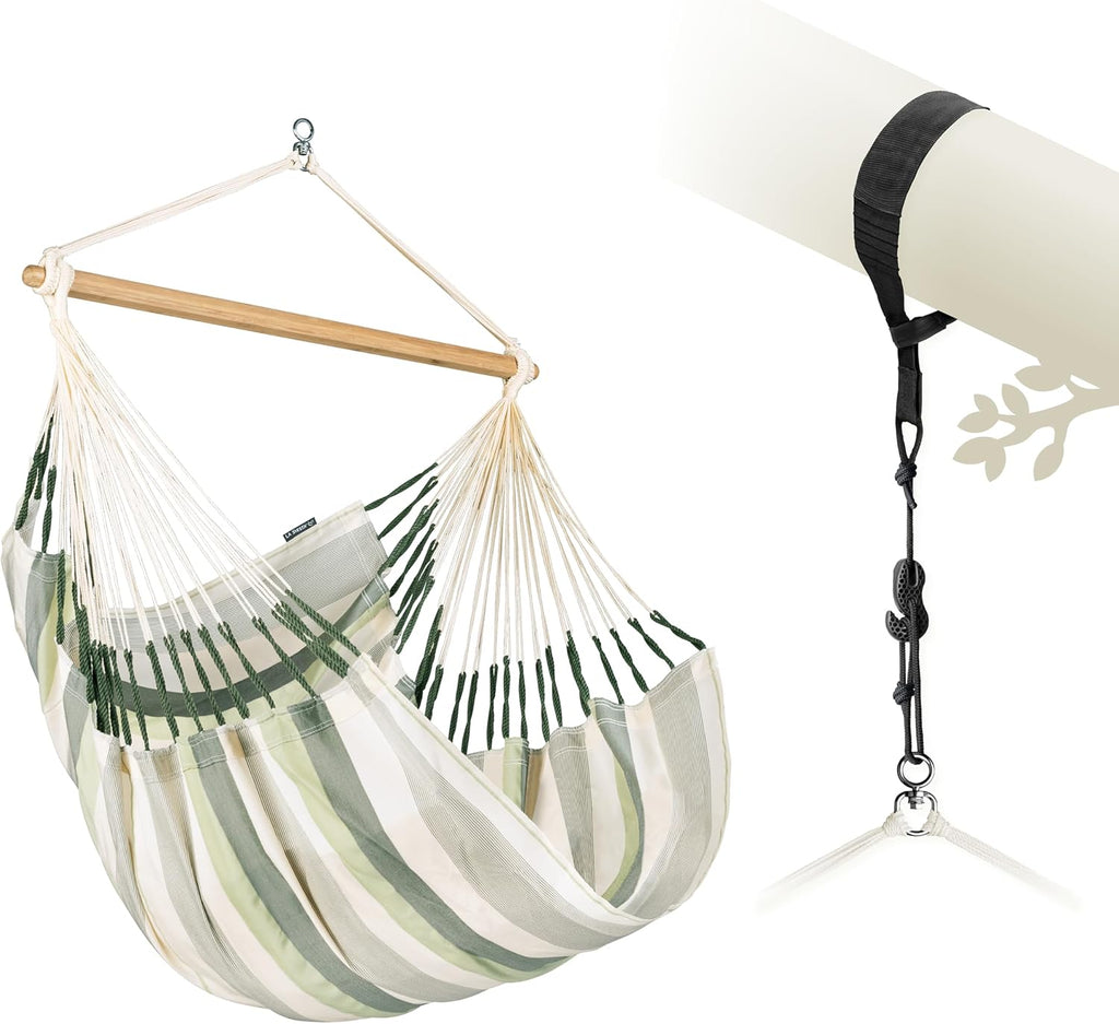 LA SIESTA® Large Comfort Domingo Hammock Chair Swing & Tree Mount Kit - Suspension Kit for Trees Beams Posts - Weatherproof, Outdoor Indoor Hammock Swing - Hanging Chair for Bedroom Patio - Cedar