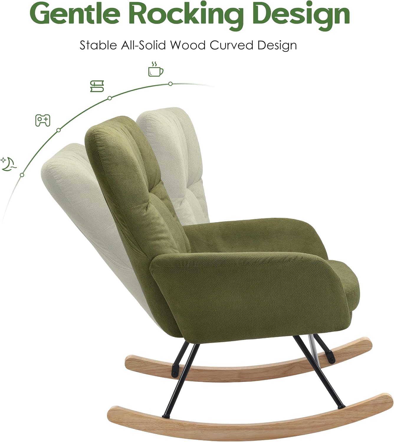 Baby Nursery Rocking Chair, Teddy Modern Nursing Chair for Small Spaces Indoor, Nursery Rocker for Breastfeeding, Accent Glider Chairs for Living Room, Bedroom, Green