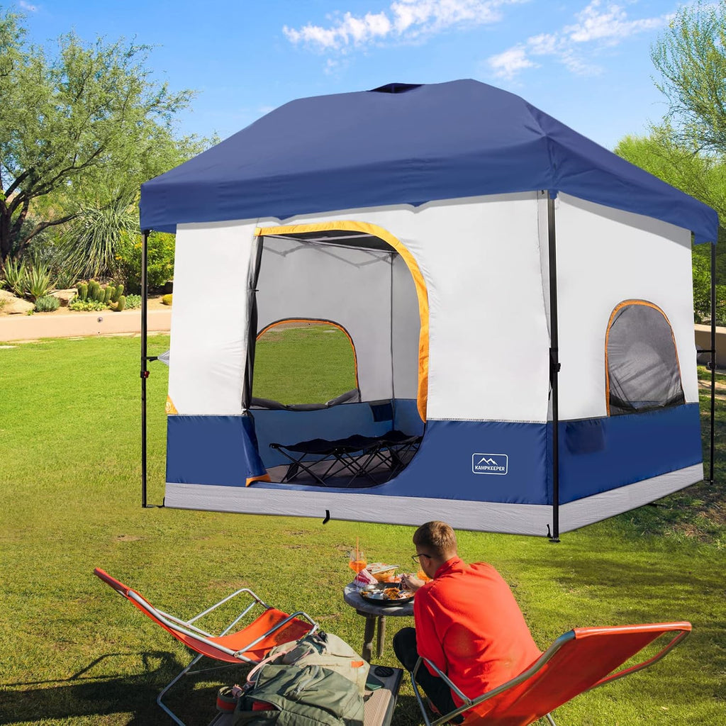 KAMPKEEPER Camping Inner Tent for Pop Up Canopy, Converts 10'x10' Straight Leg Canopy into Camping Tent–Fully Vented Roof(Top & Frame NOT Included) (Navy Blue, Classic)