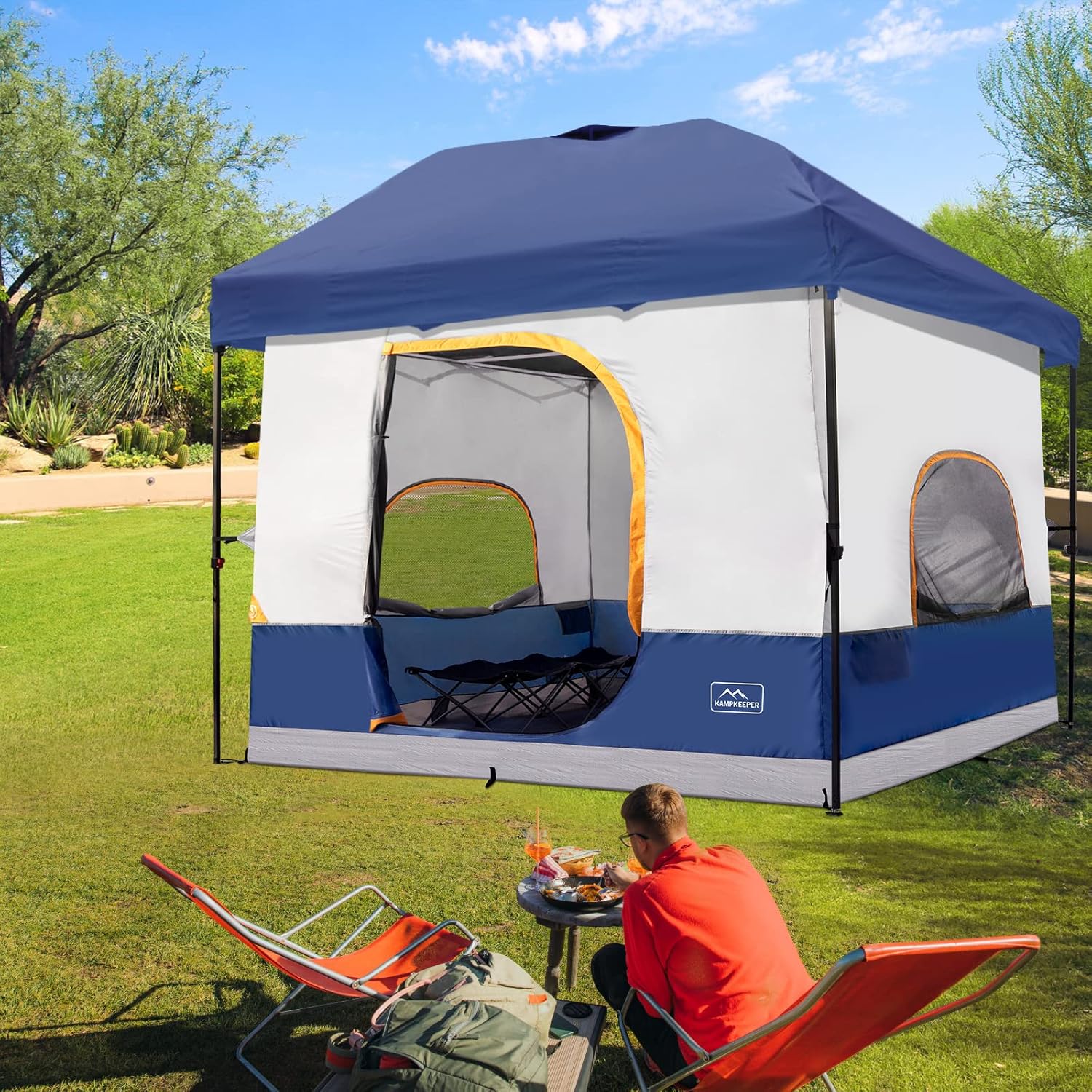 KAMPKEEPER Camping Inner Tent for Pop Up Canopy, Converts 10'x10' Straight Leg Canopy into Camping Tent–Fully Vented Roof(Top & Frame NOT Included) (Navy Blue, Classic)