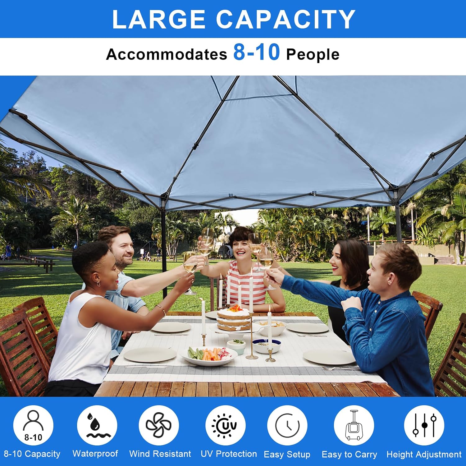KAMPKEEPER 10x10 Easy Pop Up Canopy Tent with Sidewalls, Instant Outdoor Shade Shelter with Removable 10FT Sun Walls, Quick Setup Waterproof and UV-Resistant(Navy Blue, 10x10FT with 1 sidewall)
