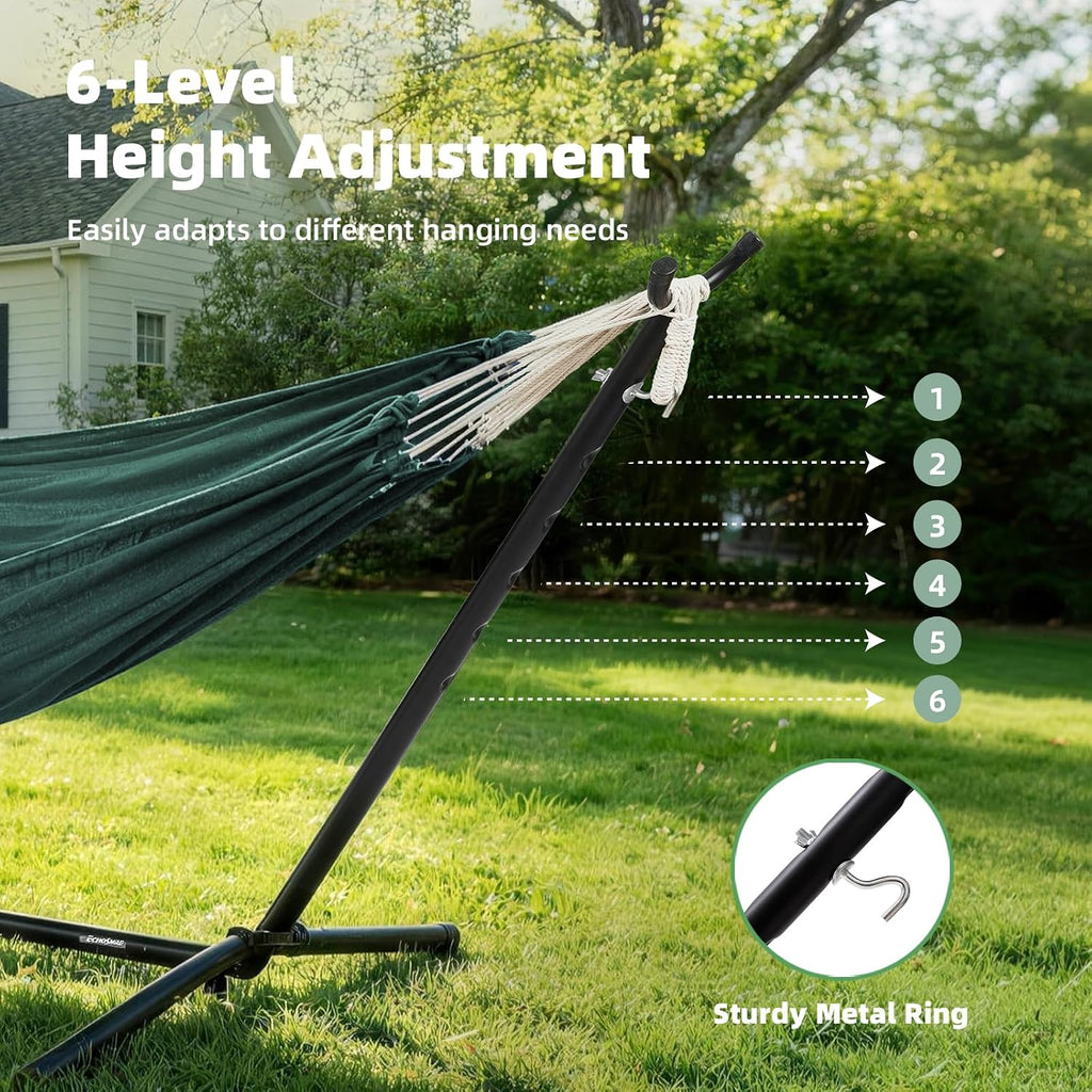 EchoSmile Double Hammock with Detachable Stand - 480 lbs Heavy Duty 2 Person Adjustable Hooks Indoor Outdoor Stand Hammock Durable Steel Frame, Green