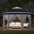 13' x 13' Pop-Up Gazebo Canopy Tent with Zippered Mesh Sidewalls and Carrying Bag, Event Tent Shelter for Patio Garden Backyard, Blue and Beige