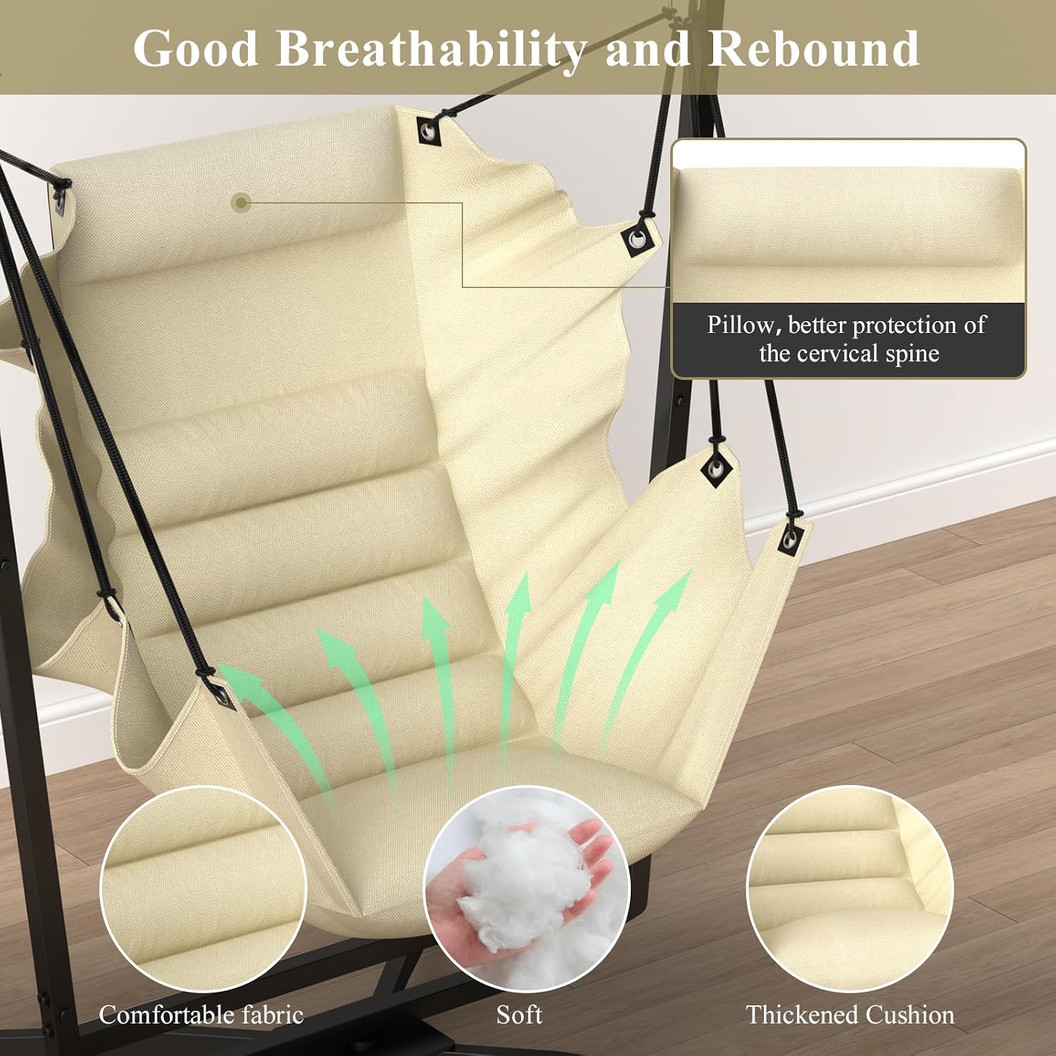 360° Swivel Hammock Swing Chair with Stand - Comfortable Hanging Chair with Cushions (400 lbs Capacity) for Indoor/Outdoor Use - Perfect for Bedroom, Patio, Porch, Deck, Garden, Balcony