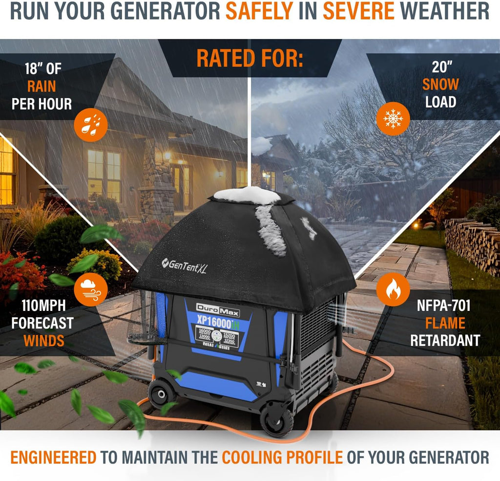 GenTent XL Inverter Running Cover – Generator Tent for Larger Encased Inverters (Black, XL - Standard)