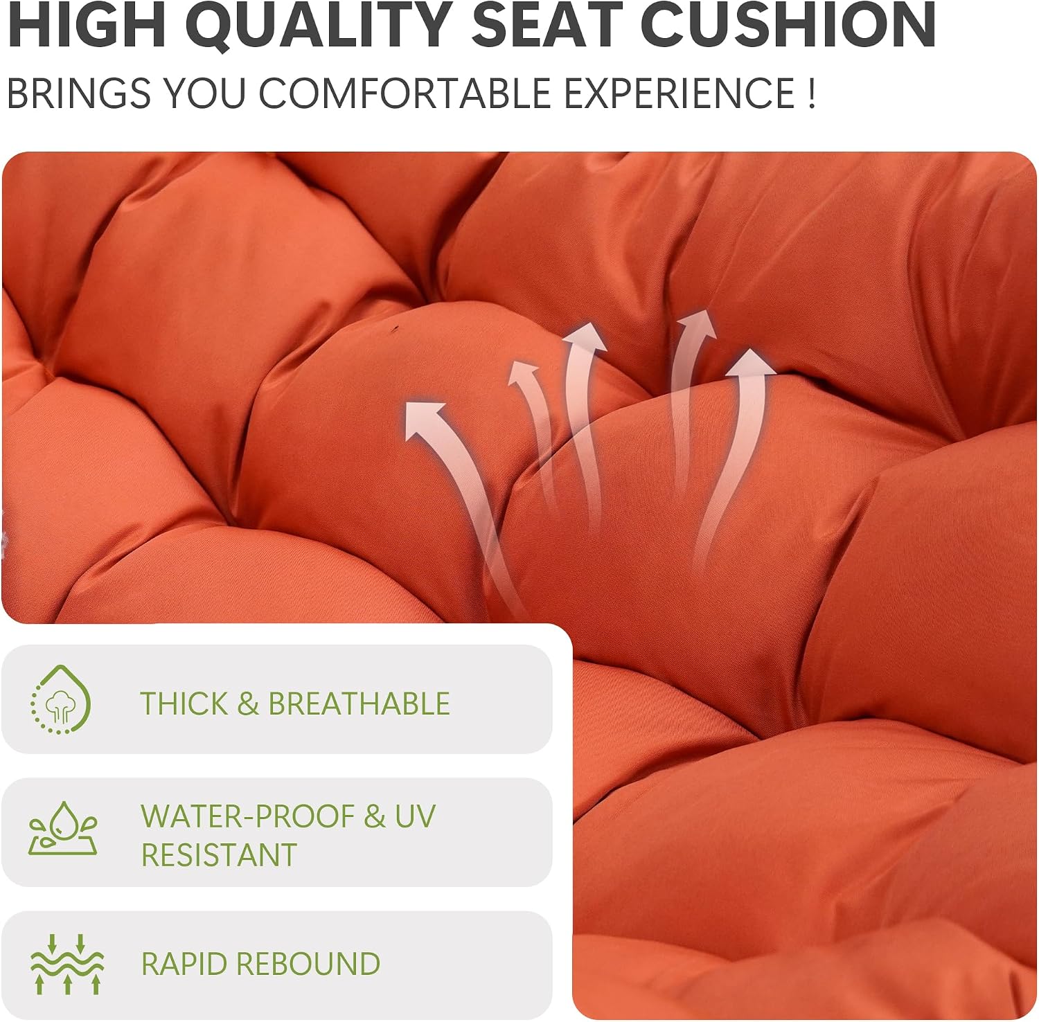 Papasan Rocking Chair, Oversized Papasan Chair with Cushion and Frame for Indoor& Outdoor, Deep Seat Egg-Shaped Rocker Chair for Garden, Deck, Living Room, Orange