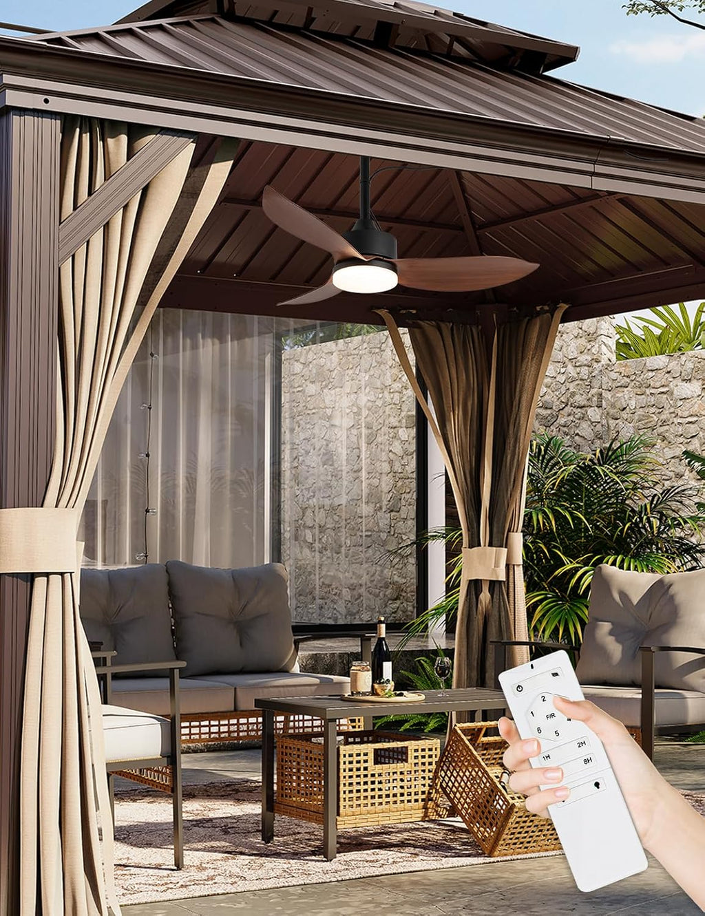 EKIZNSN 39' IP65 Waterproof Outdoor Gazebo Fan, Plug-In Wet Rated Ceiling Fan for Patios Pergola Garage Outside Porch, Brown