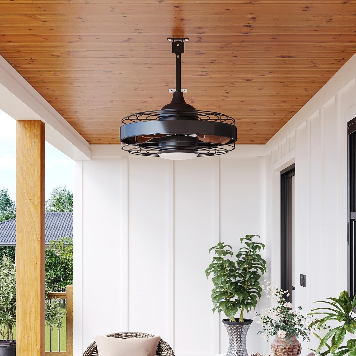 Aoxun 20 Inch Ceiling Fans, Waterproof Outdoor Ceiling Fans with Lights and Remote, LED Dimmable DC Reversible Modern Fandelier with 2 Size Downrods and Hanging Hook for Gazebo, Pergola