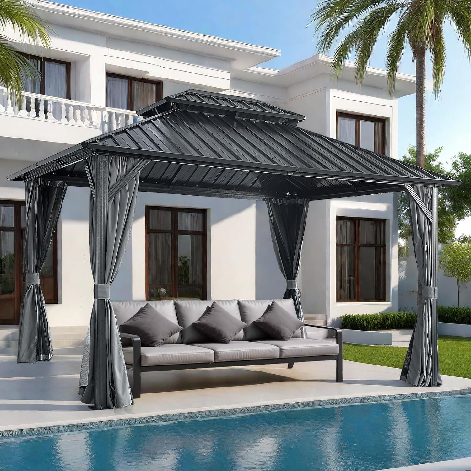 Endark 12 x 10FT Hardtop Patio Gazebo,Aluminum Frame Canopy with Double Galvanized Steel Roof for Patios, Garden, Lawns, Parties