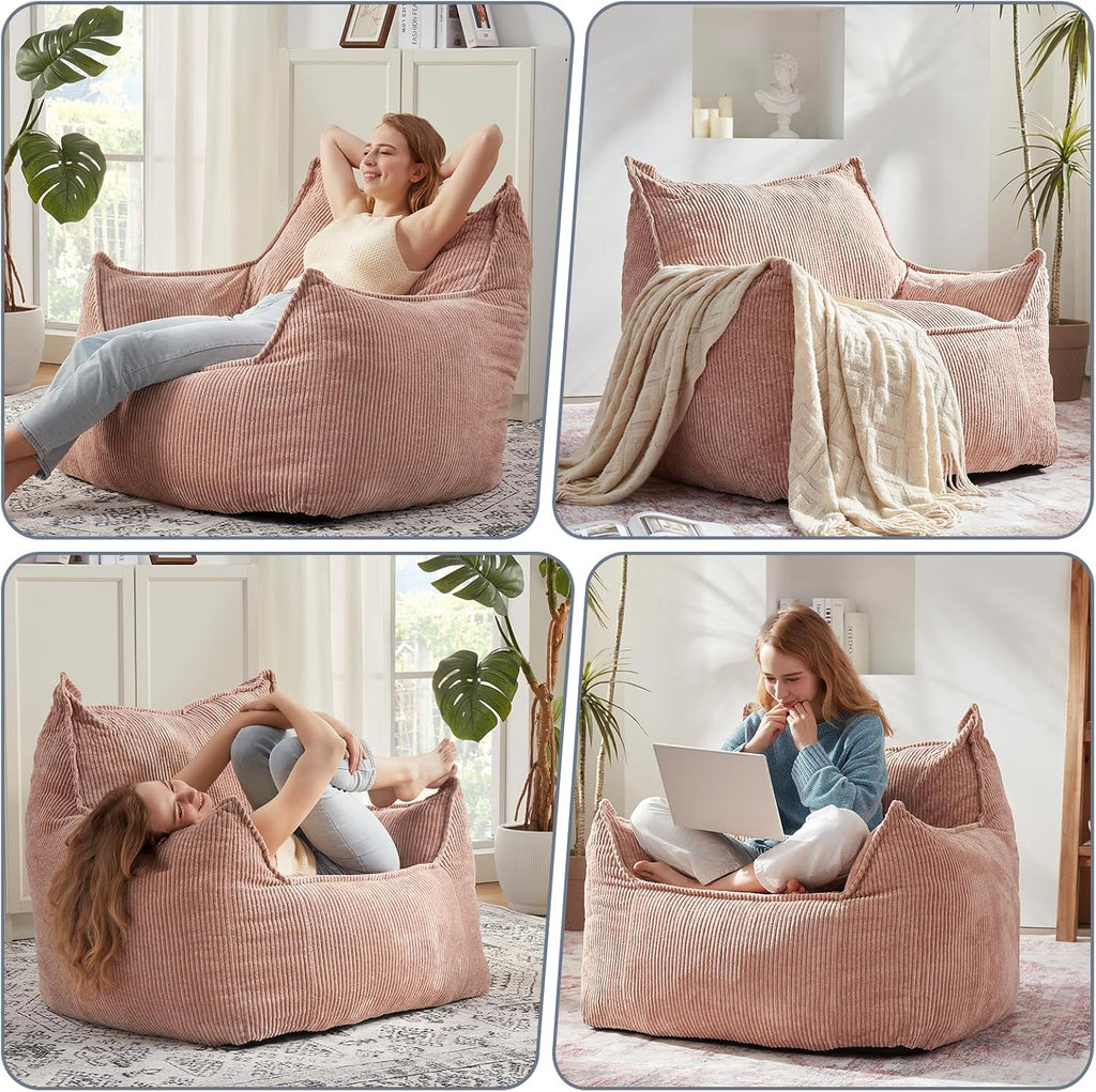 EBENCHICO Giant Bean Bag Chair Sofa for Adults Teens, Comfy Corduroy Large Bean Bag Chairs with Armrests for Bedroom Living Room, Adult BeanBag Lazy Sofa Couch Chairs with Filler Included
