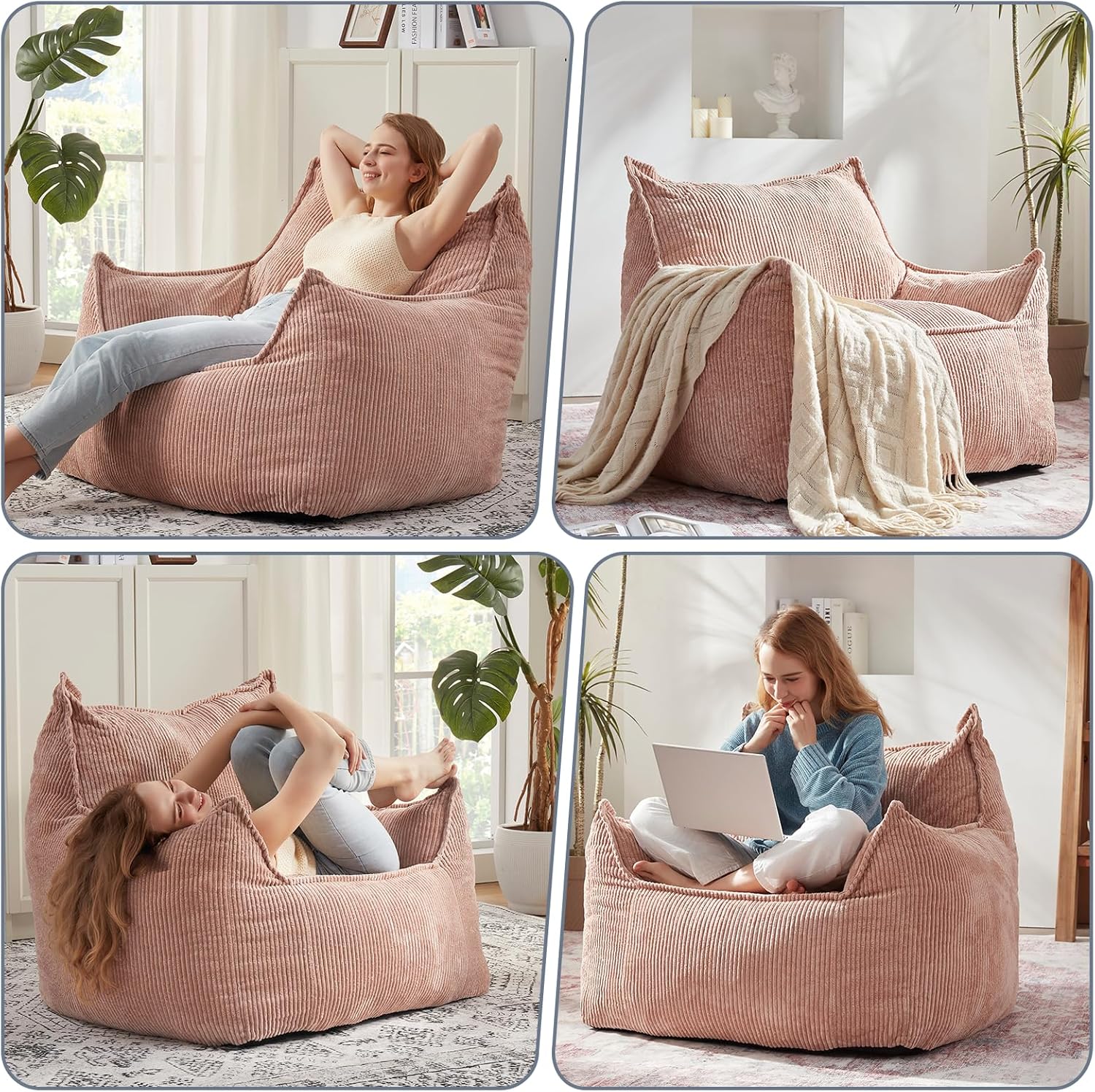 EBENCHICO Giant Bean Bag Chair Sofa for Adults Teens, Comfy Corduroy Large Bean Bag Chairs with Armrests for Bedroom Living Room, Adult BeanBag Lazy Sofa Couch Chairs with Filler Included