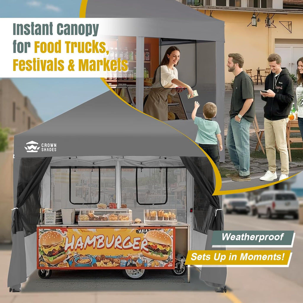 CROWN SHADES Pop Up Canopy Tent with 4 Mosquito Netting, Instant Commercial Tent with 1-Person Setup Patended Centerlock, 400D Silver Coated Fabric, 4' Wheels, Sto'N Go Bag,